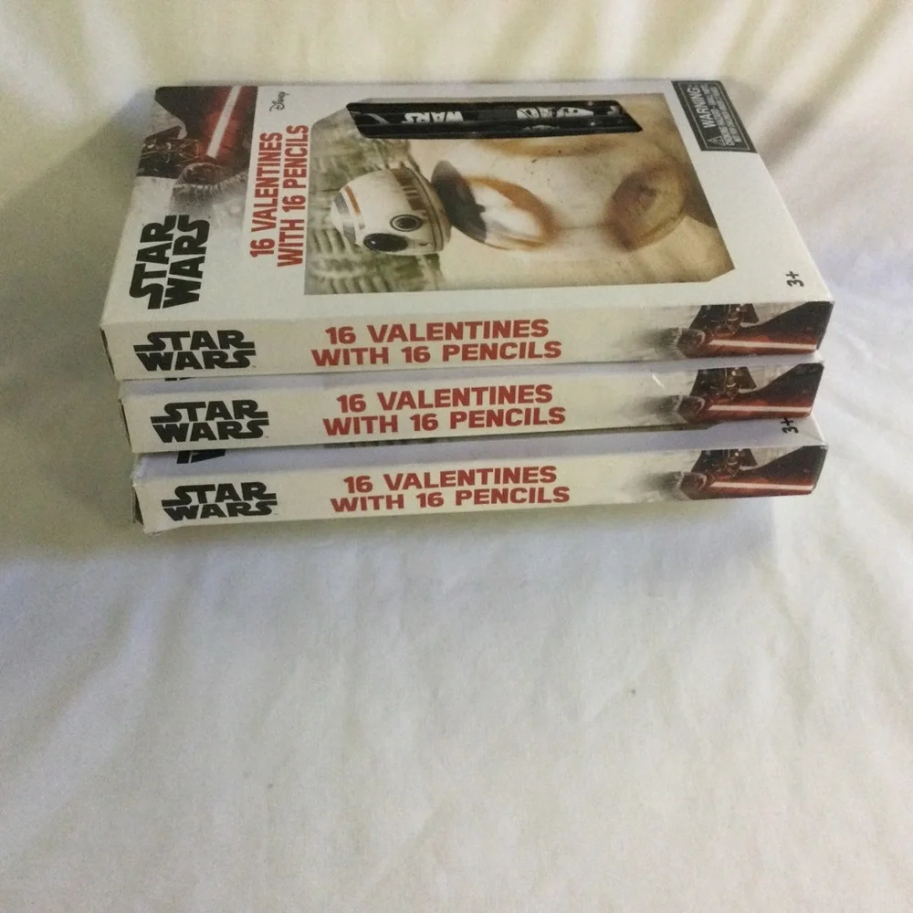 Disney Star Wars BB-8 Valentines Day Cards/Pencil Set/3 Boxes. New 48 total